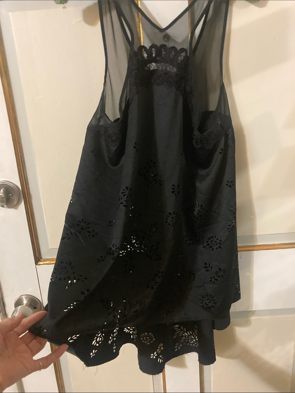 Free People Black Laser-Cut Mesh Yoke Tank Top